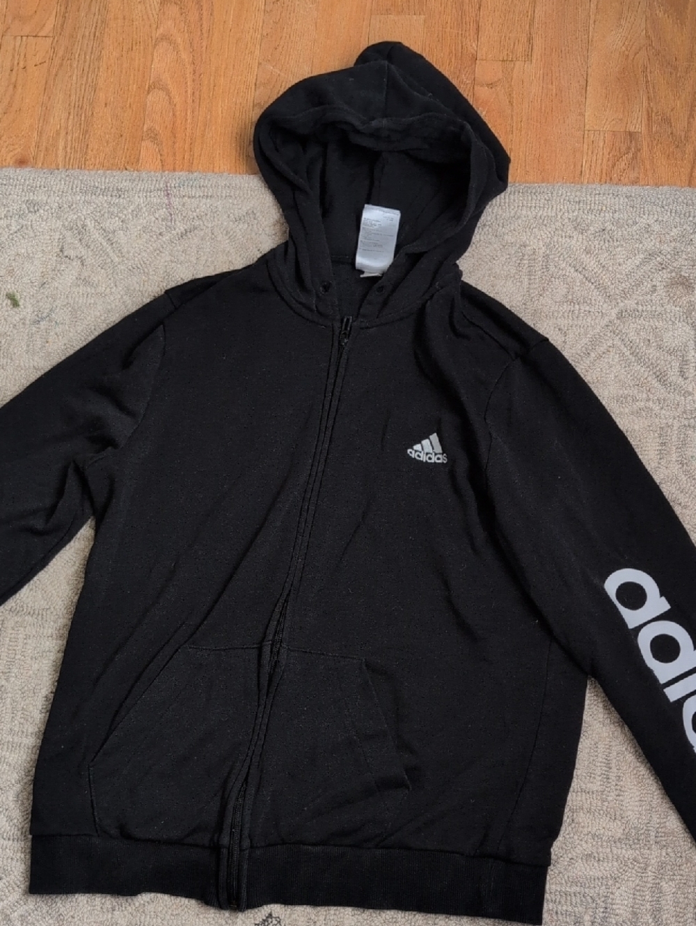 adidas Black Hooded Full-Zip Sweatshirt with Sleeve Logo